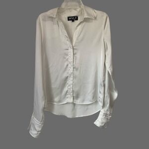 NVLT Womens Satin White Ivory Button Up Blouse Size Small